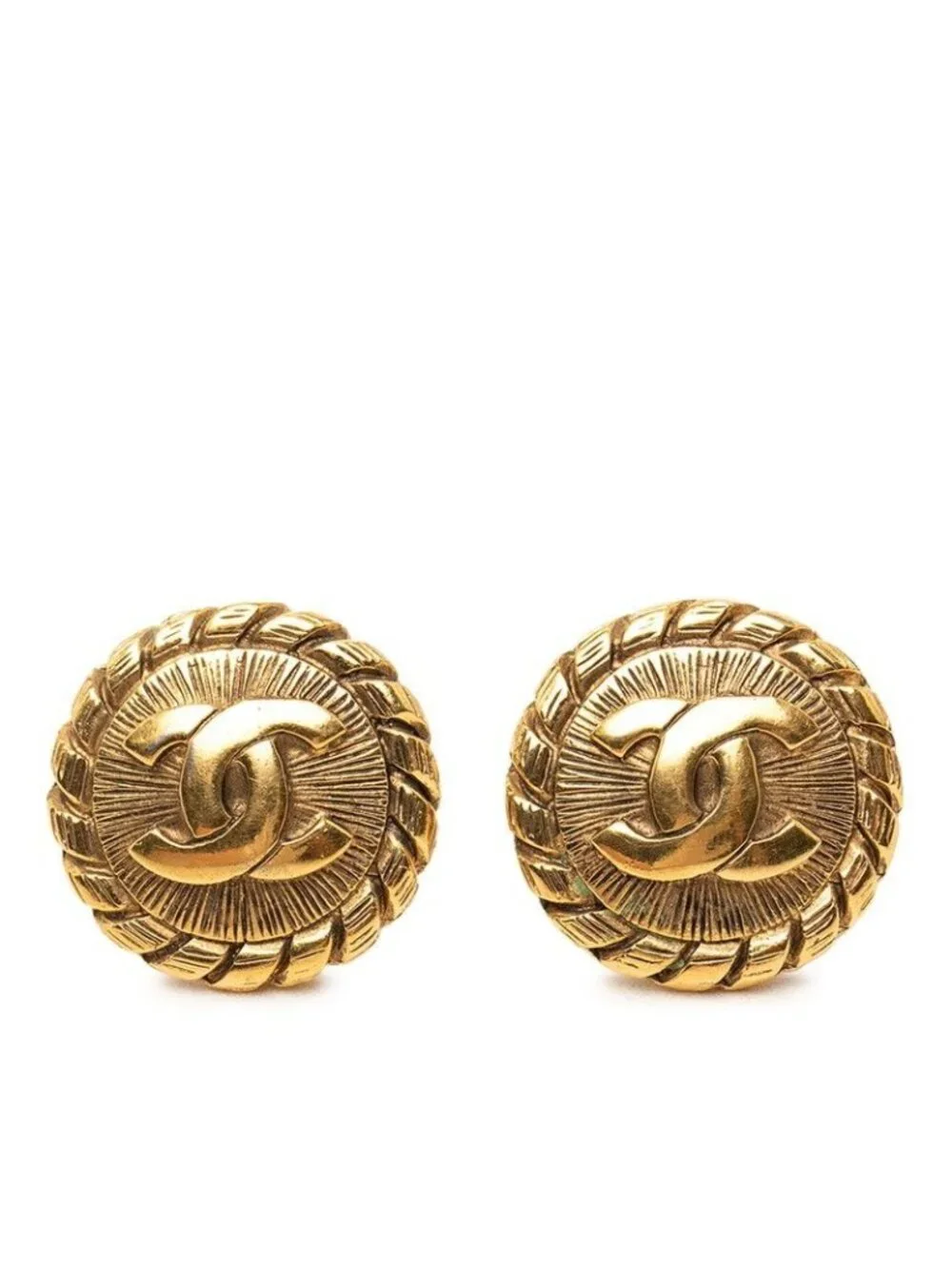 Chanel Vintage CC Logo Earrings Gold Plated